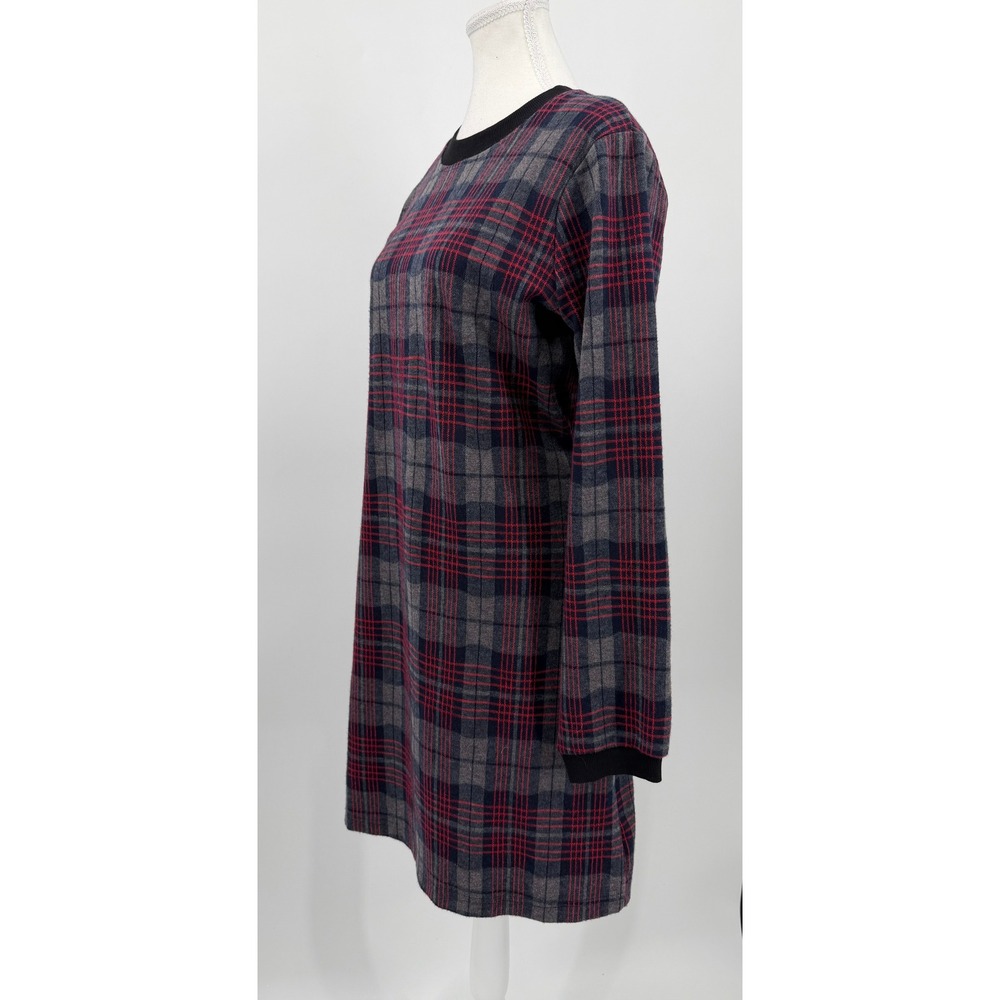 ModCloth Womens Plaid Long Sleeve Shift Dress Blue Red Grey Size L